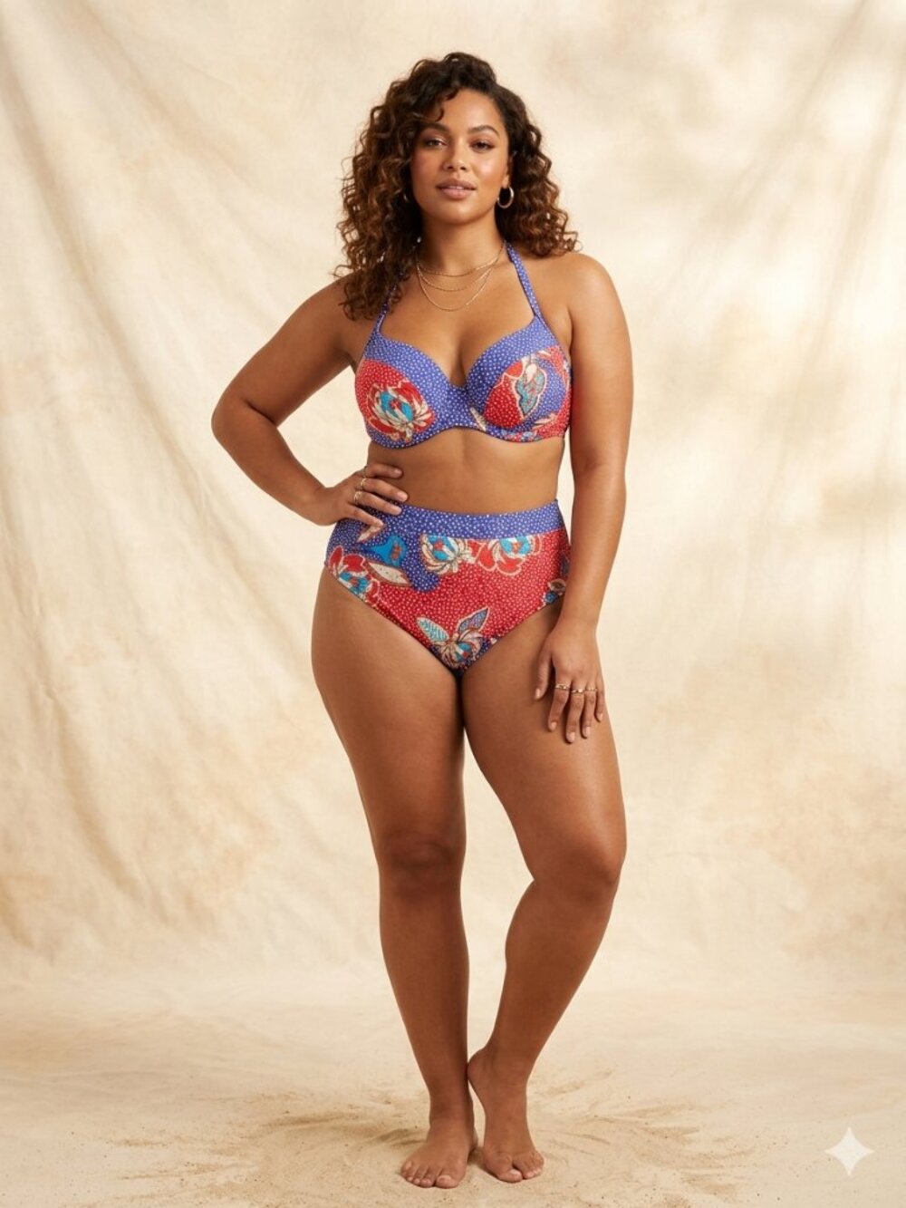 Venus Women's Size 16 Blue Red Floral High Waist Bikini Swimsuit Set